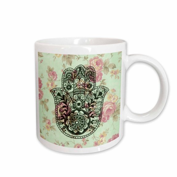 3drose, Flower Pattern Hamsa, 15oz Mug