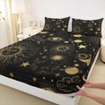 thumbnail image 3 of Manfei Boho bohemian Bed Sheets,Vintage Sun Pattern King Sheets,Gold Black Sheet Set For Teens,Super Cozy Room Decor,4pcs, 3 of 7