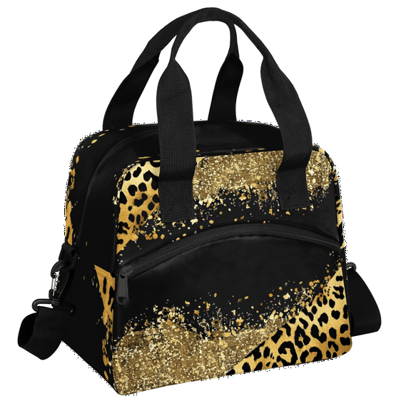 Herdesigns Brown Leopard Cheetah Insulated Lunch Bag for Women Men Adults Large Reusable Lunch Box Leakproof Portable Cooler Tote Bags with Adjustable Shoulder Strap