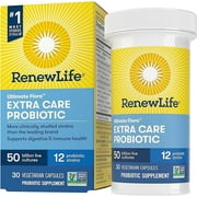 Renew Life Extra Care Probiotic Capsules, Daily Supplement Supports Immune, Digestive and Respiratory Health, L. Rhamnosus GG, Dairy, Soy and gluten-free, 50 Billion CFU, 30 Count