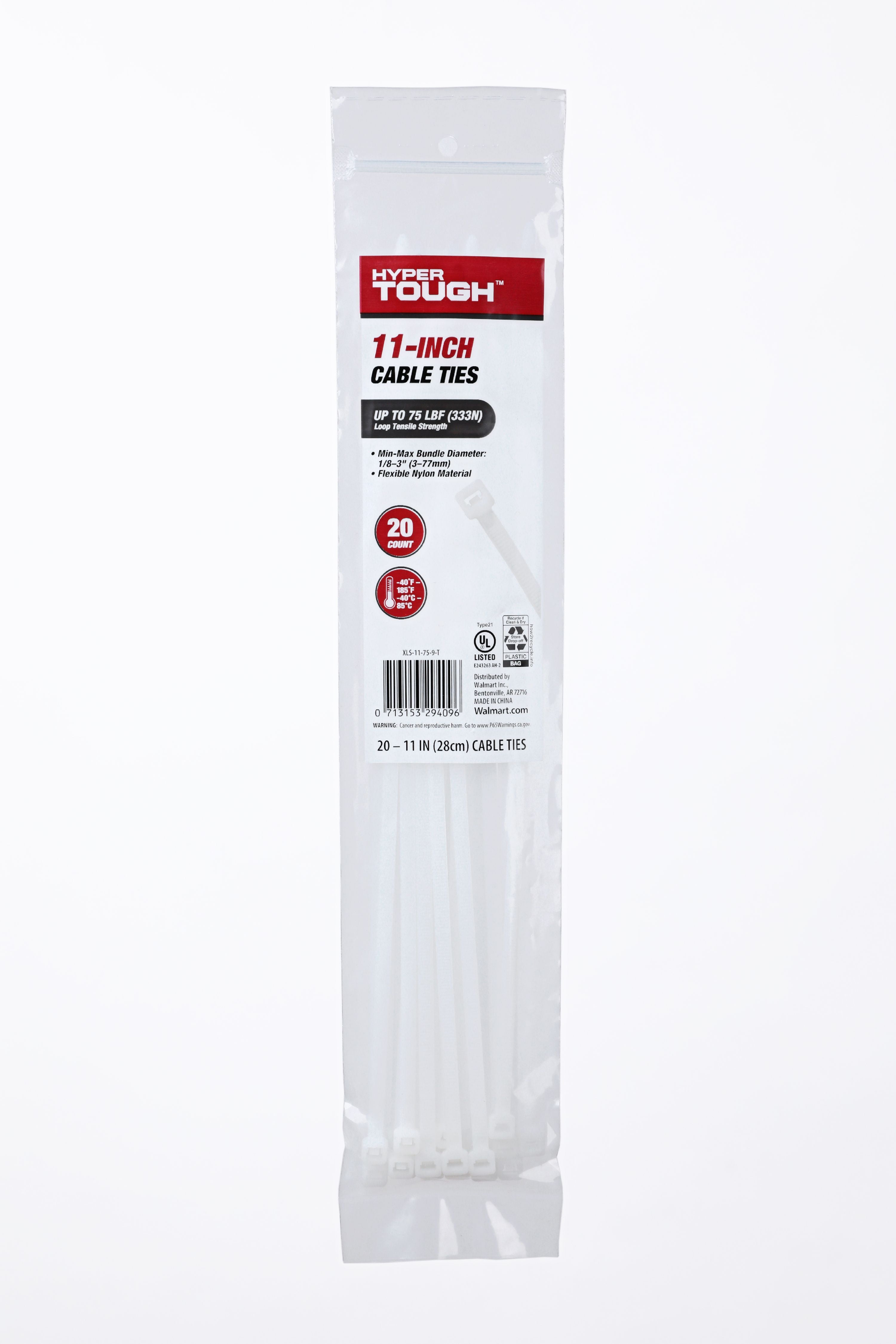 (2 pack) Hyper Tough 11inch Cable Tie Natural 20Pcs