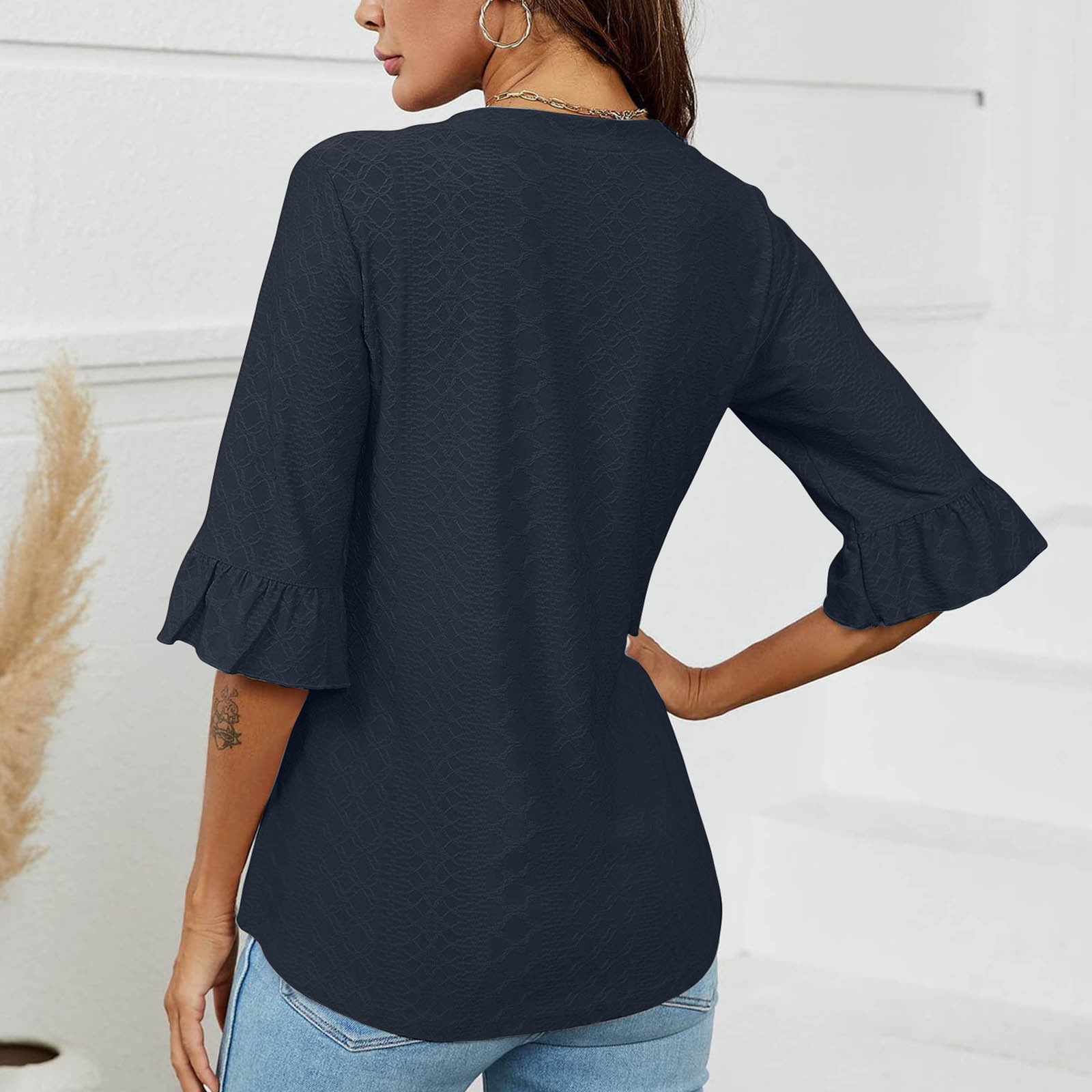 Itsame Womens Tops, Split Flare Sleeves Casual V-Neck Loose Comfy