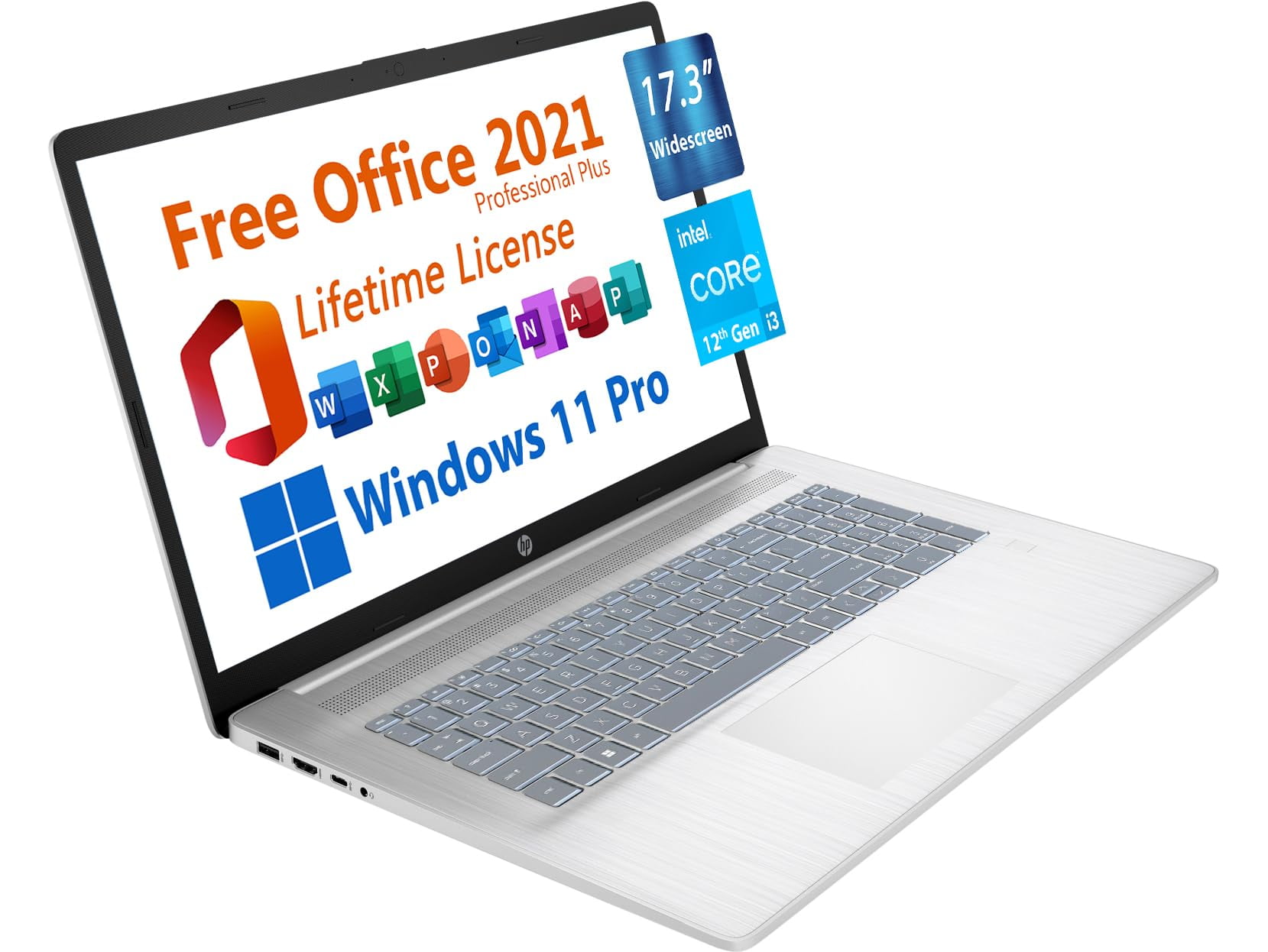 HP 17.3"" Business Laptop, Free Microsoft Office 2021 with Lifetime License, Widescreen HD+ Display, Intel Quad-Core i3-1125G4 3.7 GHz, 16GB DDR4, 1TB SSD, 9.5 Hours Battery, Windows 11 Pro, Silver