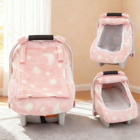 Carseat Covers Baby Girl, Minky Infant Car Seat Cover Winter, Peekaboo Opening Car Seat Canopy, Multi-use Baby Carrier, Stroller, Nursing Cover