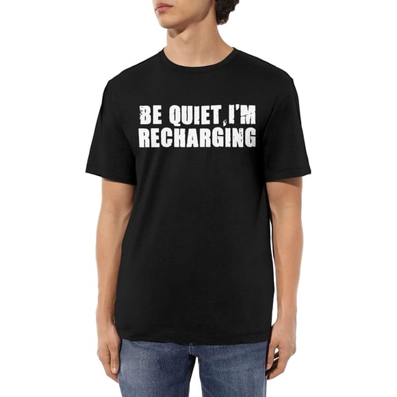 Be Quiet,I'm Recharging Men's Cotton T-Shirts Casual Basic Crew Neck Tshirts Short Sleeve Fashion Tee Shirts,