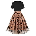 thumbnail image 5 of Robes Décontractées pour Femmes Col Rond Manches Courtes Taille Cintrée Jupe en Gaze Imprimée Florale Rétro Midi Robe d'Été Quotidienne pour les Vacances, 5 of 5