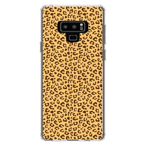 DistinctInk Clear Shockproof Hybrid Case for Samsung Galaxy Note 9 - TPU Bumper, Acrylic Back, Tempered Glass Screen Protector - Beige Tan Brown Cheetah Skin Spots