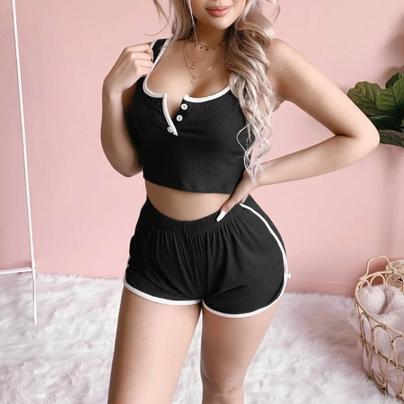 Womens Summer Tops Spring and Summer Sexy U Neck Tight Suspender Shorts Women's Suit Shirts for Women