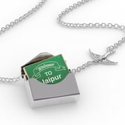 Locket Necklace Green Sign Welcome To Jaipur in a silver Envelope Neonblond