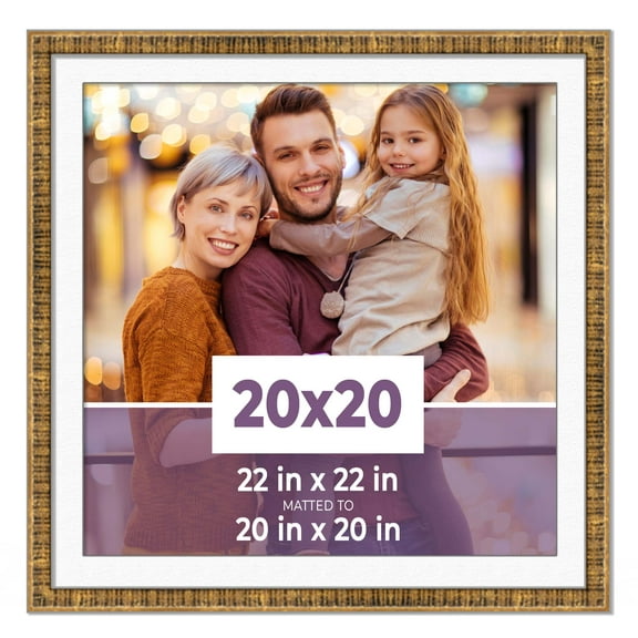20x20 Frame Gold With White Picture Mat For 20x20 Photo - Gold 22x22 Frame To Display Print or