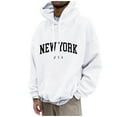 thumbnail image 4 of Hoodies for Men Letter Print Graphic Oversized Sweatshirt Casual Long Sleeve Pullover with Pockets New York Text Graphic White L, 4 of 5