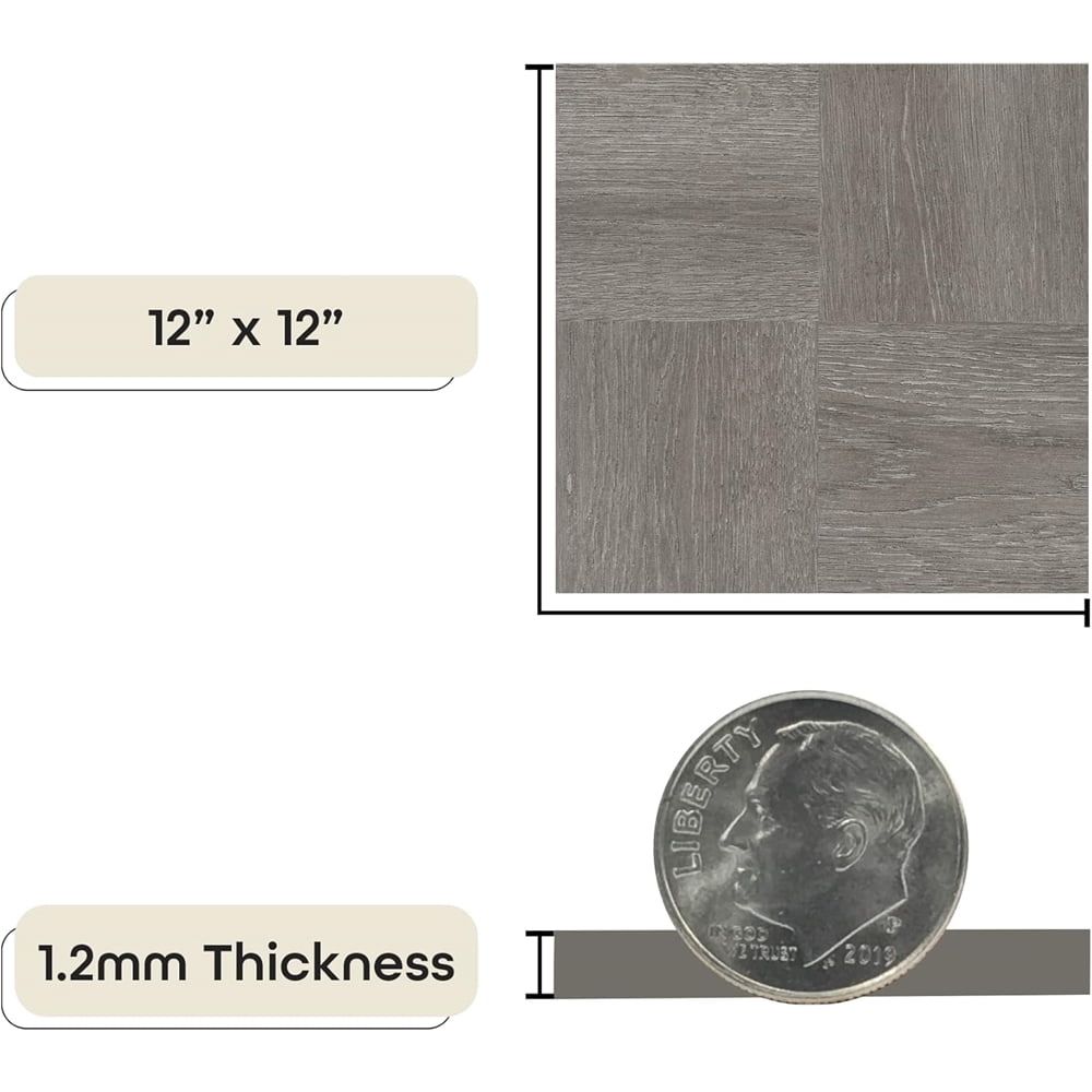 Tivoli Self Adhesive 45 Pcs Vinyl Floor Tiles, 12 x 12 inches Peel and Stick Floor Tile Stickers, Flooring Tiles for Kitchen, Dining, Bedroom, Living Room, Bathroom - Charcoal Grey Wood