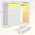 thumbnail image 3 of AOGLLATI Dresser with Clothes Rack for Bedroom Wood, 4 Drawer Dresser White with LED Lights and Power Outlet, 15.7"D x 43.3"W x 44.3"H, Tall Storage Chest of Drawers with Large Capacity, 3 of 10