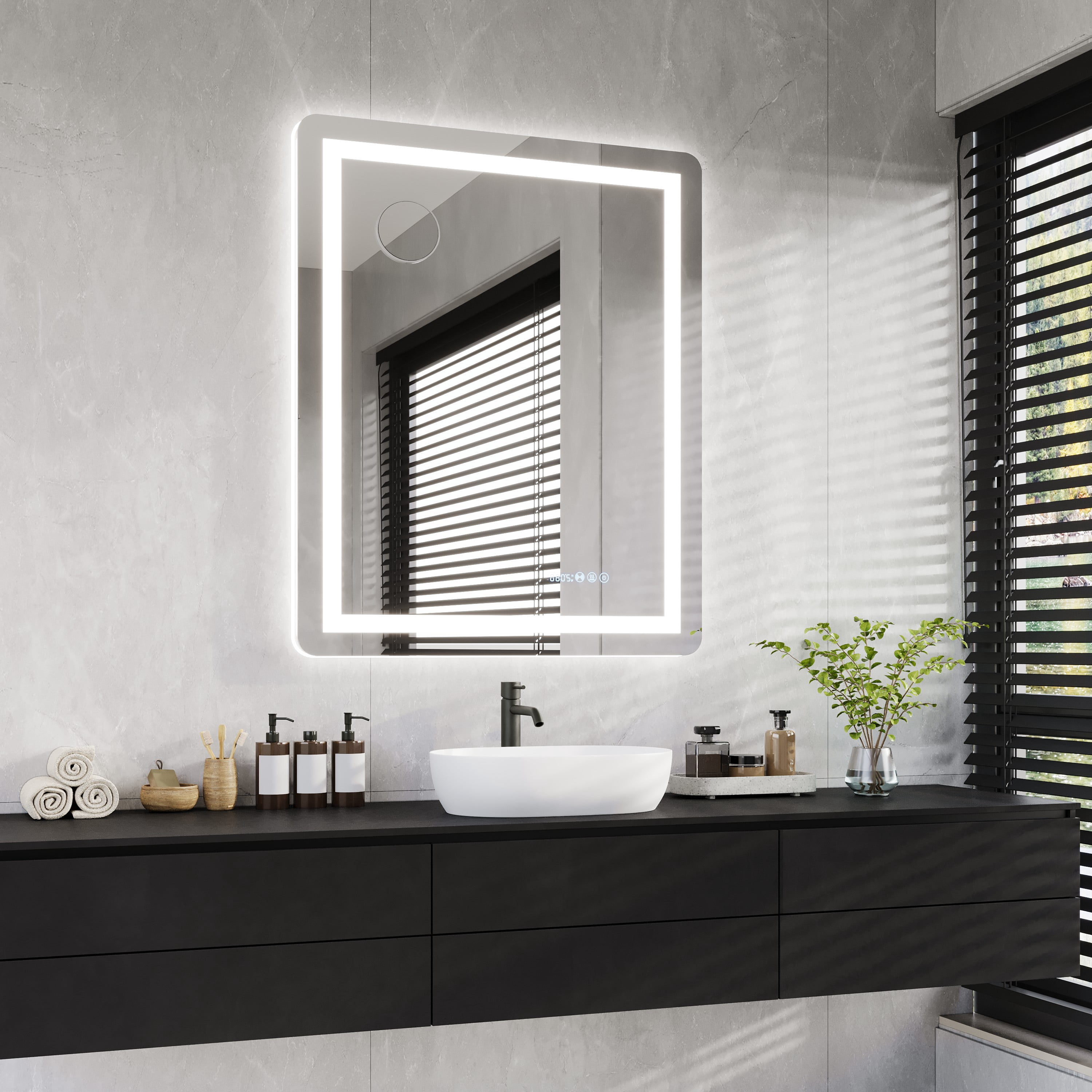 Uforic 24"X32" LED Bathroom Mirror with Front Light and Backlit,3 Colors Dimmable Adjustable LED Wall Mounted Mirror, Horizontal