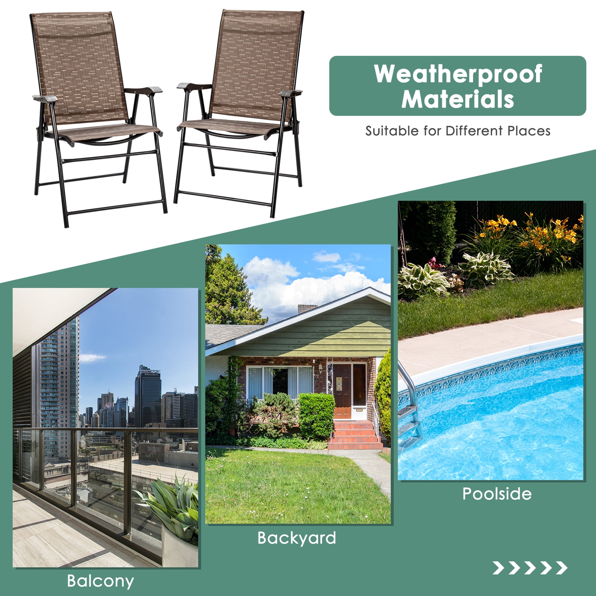 Gymax Set of 2 Folding Portable Patio Chairs Yard Outdoor w/ Armrests & Backrest