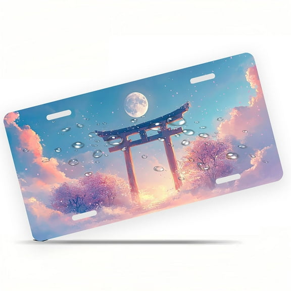 Idyllic Torii and Moon Funny Personalized License Plate Rust-proof Stainless Steel Metal License Plate Suitable For Men And Women 12.2" x 6.2"