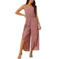 thumbnail image 2 of INSPIRE CHIC Women's Summer Casual Spaghetti Straps Sleeveless V Neck Tie Waist Split Wide Leg Jumpsuits Rompers, 2 of 5