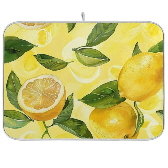 Watercolor Lemon Leaves Dish Drying Mats Kitchen Mat Microfiber Counter Absorbent Dish Pad Drainer Rack 16"x18"