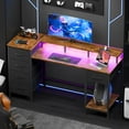 thumbnail image 2 of Satifur Gaming Desk with LED Lights & Power Outlets, 47" Computer Desk with 5 Fabric Drawers & Open Storage, Reversible Home Office Desk,Retro Brown, 2 of 10