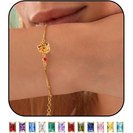 Birthstone Bracelets for women Birthstone Jewelry Gold Birth Flower Bracelet Birthstones By Months, Bracelet for 18th 21st 30th 40th 50th 60th 70th Birthday Jewelry Gifts
