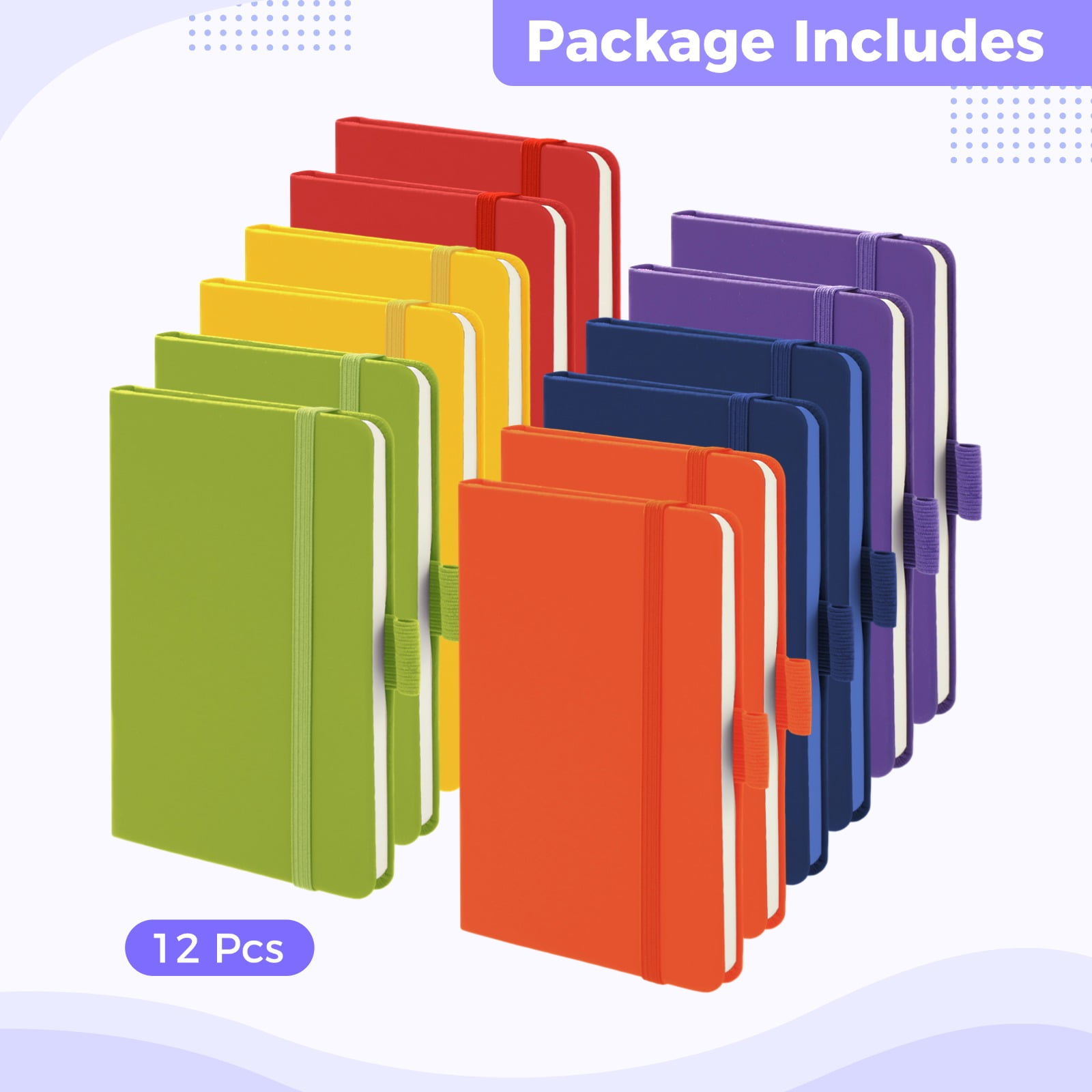 Small Notebooks A6 Pocket Journal 12 Pack, 80 Sheets/160 Pages, Elastic Closure, Pen Holder, Page Marker, 6 Colors, 5.5 x 3.7 in