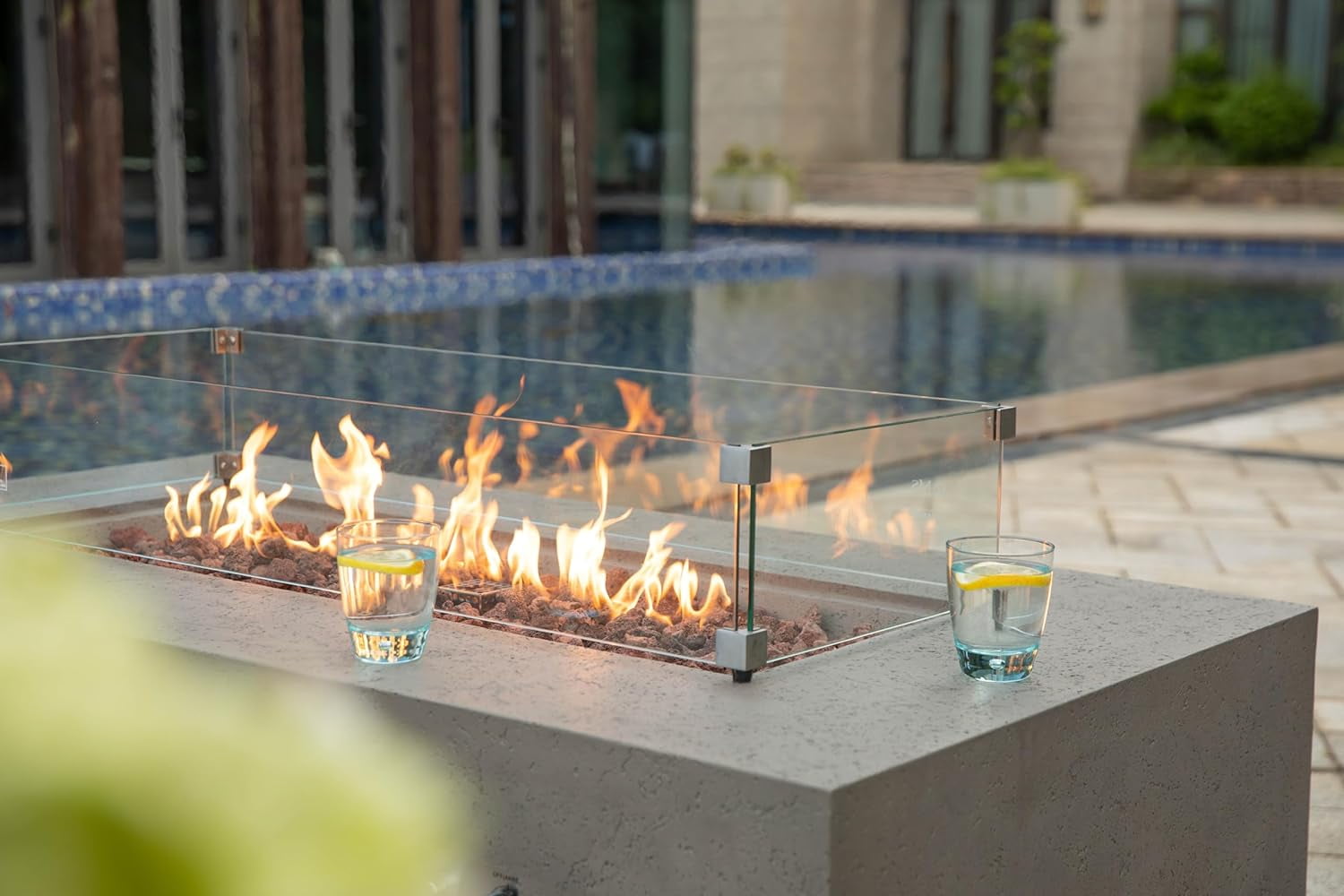 AMS Fireplace - Madison 60" Rectangular Natural Gas Fire Pit Table -Light Gray