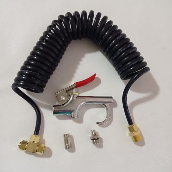 Air Seat Blow Gun Kit for Truck 12' PU Coiled Air Hose 1/4" & 2 Nozzle Tips NEW