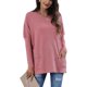 thumbnail image 1 of Blusa informal cómoda con bolsillos de color puro, color rosa cameo, talla S, blusa de cuello redondo y manga larga para mujer, 1 of 5