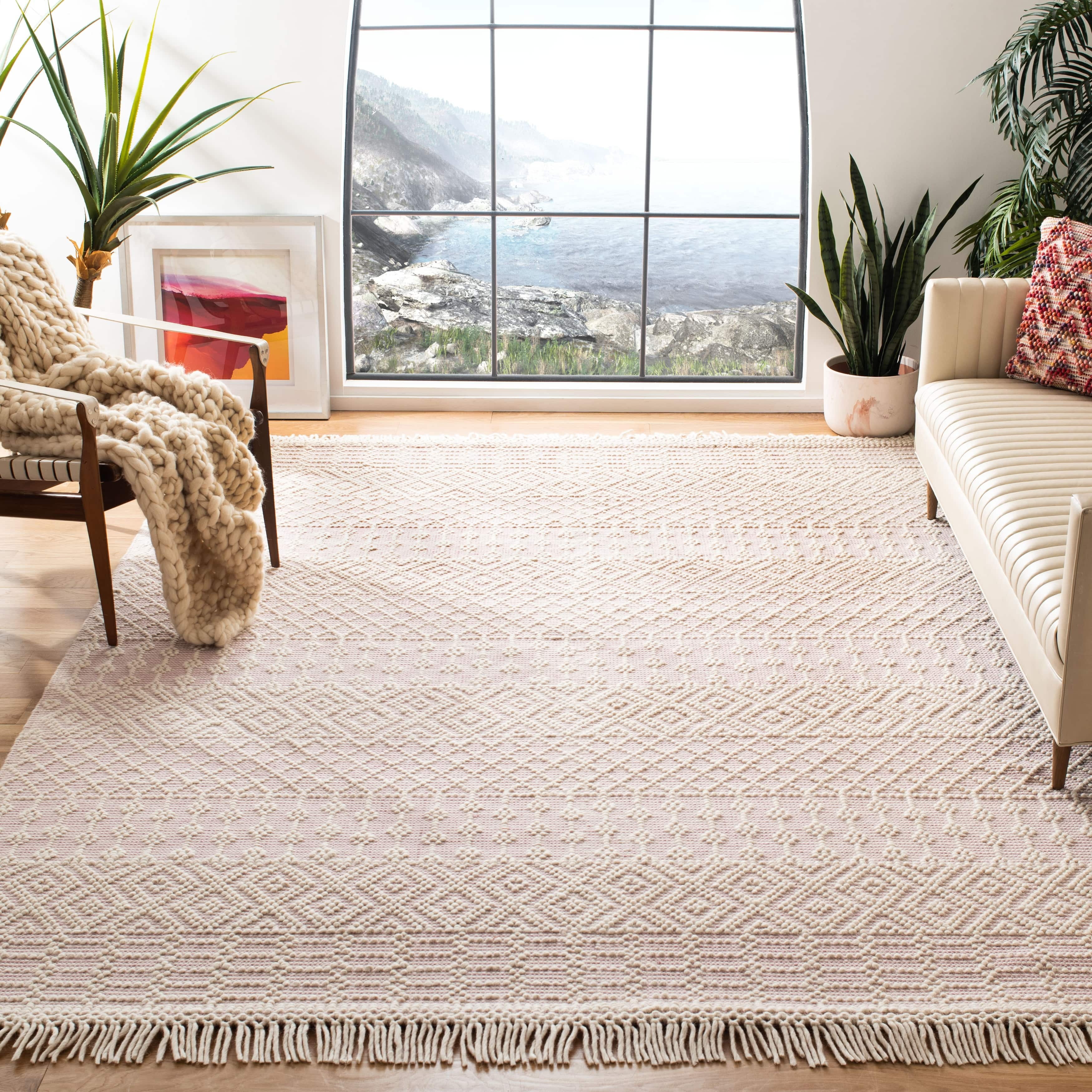 SAFAVIEH Natura Cordelia Southwestern Fringe Wool Area Rug, Ivory/Black, 9' x 12'