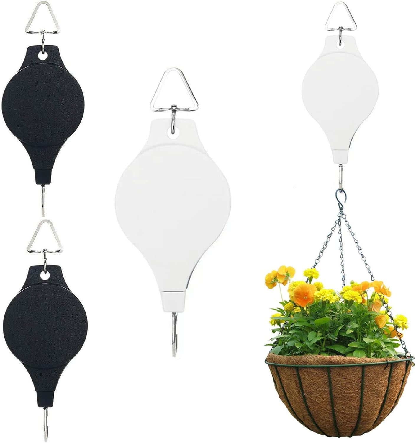 Adjustable Plant Pulley Retractable Hanging Planters Flower Basket Hook Hanger for Gardening Pot and Outdoor Birds Feeders in Different Height Lower and Raise Pack of 3 Pieces(White)