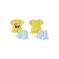 thumbnail image 2 of BemeyourBBs Toddler Baby Girl Back to School Outfit Baby First Day of School Kindergarten Outfit Baby Girl Summer Clothes Bow School Bus Embroidery Short Sleeve T Shirt Tops and Stripe Shorts Set, 2 of 9