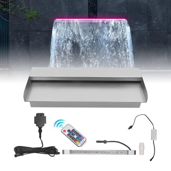 Fountain Waterfall Spillway Stainless Steel With Multicolor LED Light   Remote For Your Garden, Yard, Patio, Rockery, Company Forecourt, Swimming Pool