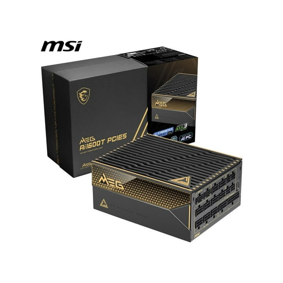 MSI - MEG Ai1600T PCIE5, 80  TITANIUM Full Modular Gaming PSU, Dual 12V-2x6 Cable, 5080 5090 ATX 3.1 & PCIE 5.1 Ready, Braided Cable, 1600W Power Supply, 12 Year Warranty