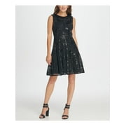 DKNY Womens Black Sleeveless Jewel Neck Short Fit + Flare Party Dress Size: 6