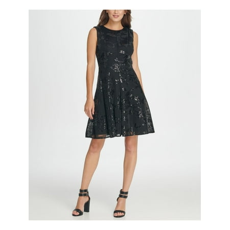 DKNY Womens Black Sleeveless Jewel Neck Short Fit + Flare Party Dress Size: 6
