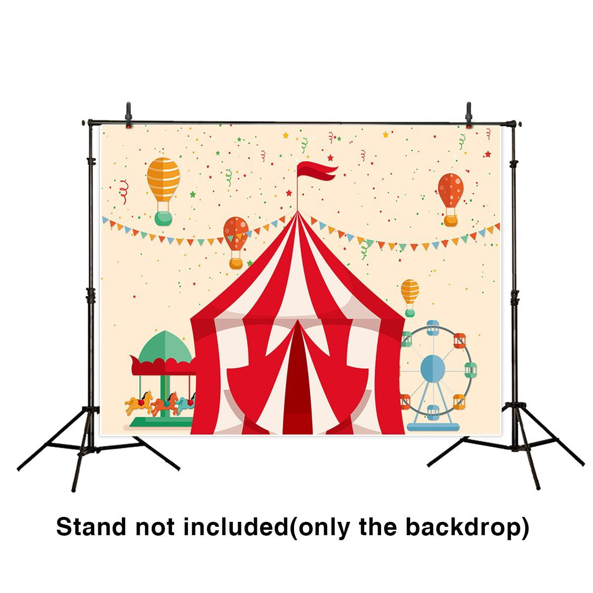 Cartoon Red White Stripes Circus Tent Animals Clowns Backdrop 8x6.5ft Vinyl Elephant Lion Horse Photography Background Kids Baby Portrait Shoot Birthday Party Banner Cake Smash 