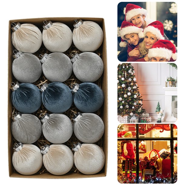 15 Unidades/caja Bolas Navidad Terciopelo Creativa para Navidad 8cm (azul)