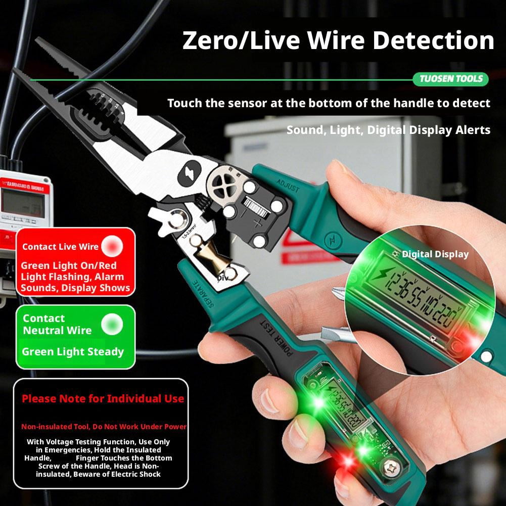 8 in 1 Wire Stripper Twister, Professional Multi Function Electrical Pliers with Voltage Tester, Heavy Duty Wire Cutter Crimper Splitter Tool for Electricians