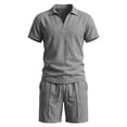 thumbnail image 5 of LEKWK Men Linen Sets Outfits 2 Piece Short Sleeve Loose Fit Collared Tops and Drawstring Shorts Breathable Summer Casual Beach Vacation Resort Wear, 5 of 9