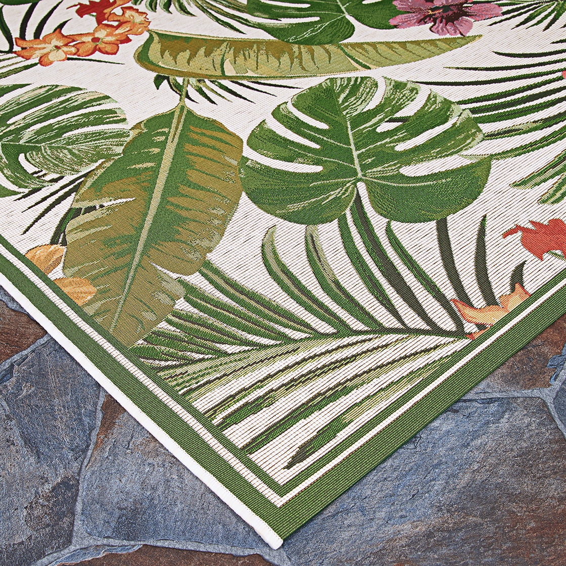 Couristan Dolce Flowering Fern Indoor / Outdoor Area Rug, Ivory-Hunter Green, 8'6" x 13'