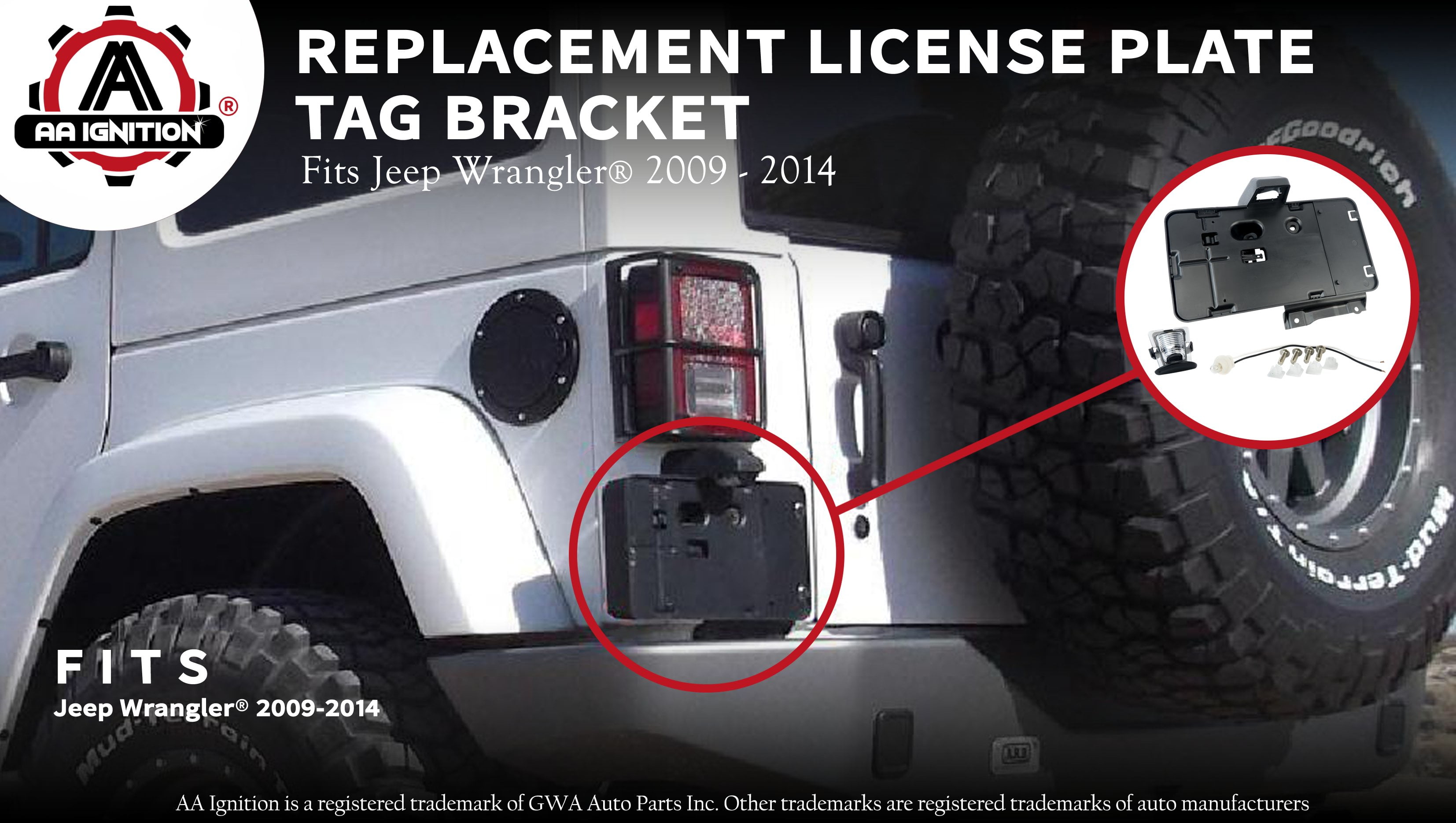 License Plate Tag Bracket With Light Replaces# 68064720AA For Jeep  Wrangler Including Years 2009, 2010, 2011, 2012, 2013, 2014 Rear Plate  Holder Frame