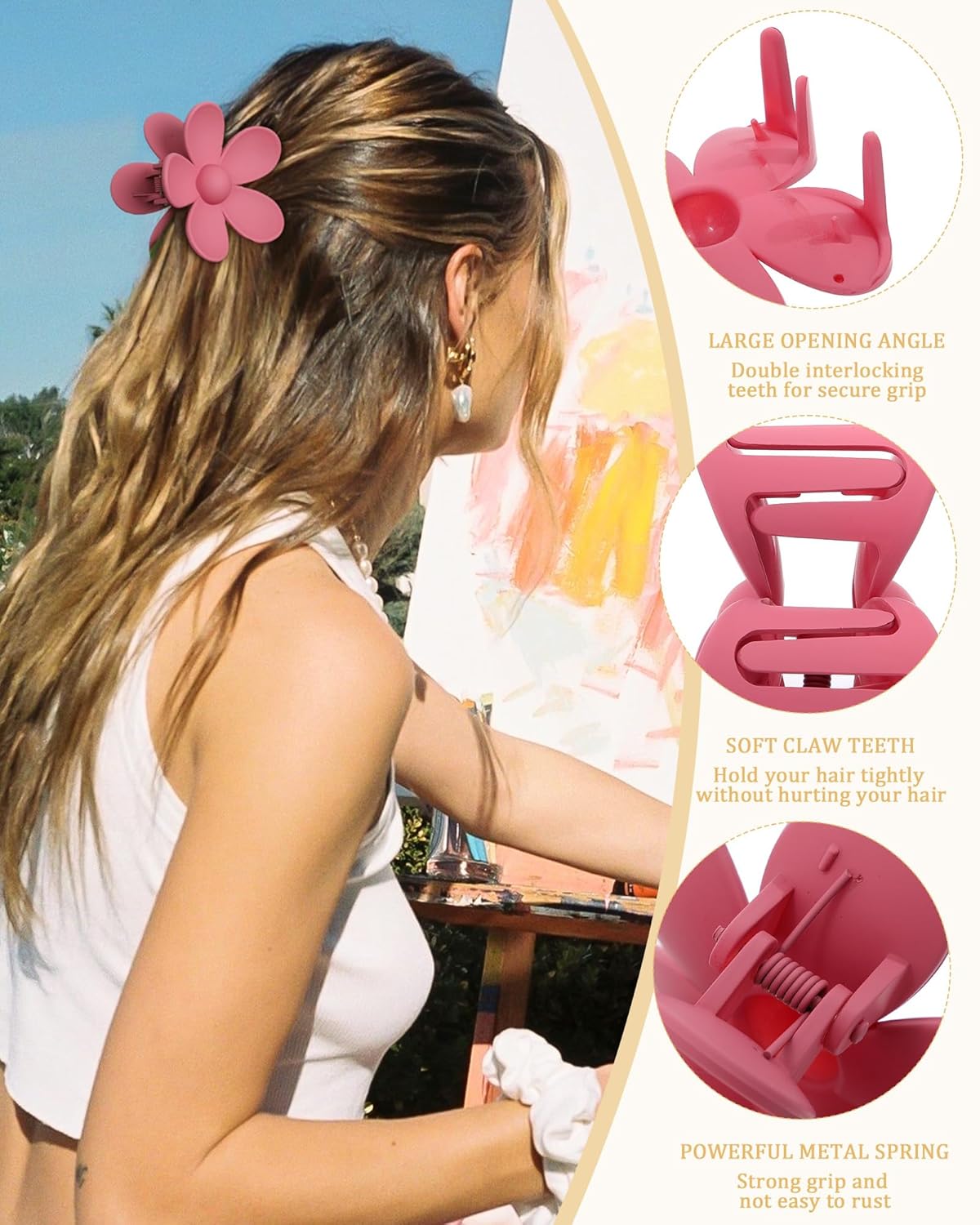 6 PCS Hair Claw Clips - Matte Flower, Heart, Butterfly Hair Claw Clips for Women Girls - Non-Slip and Strong Hold for Thin/Medium/Thick Hair