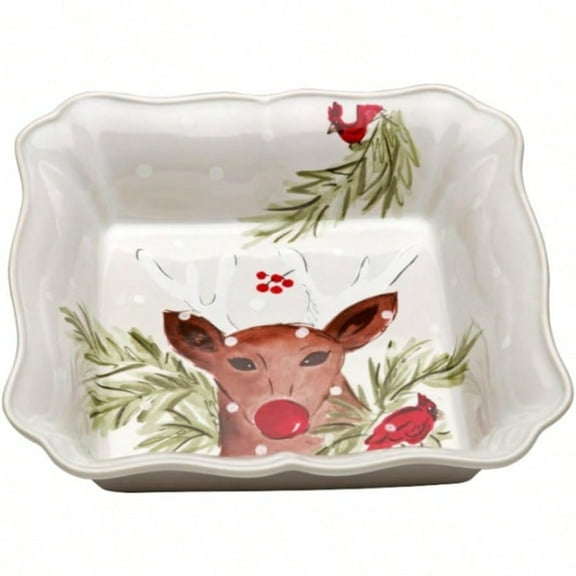 Ceramic 10" Square Baker - Deer Friends Collection White Oven and Dishwasher Safe Bakeware Food Safe Glazing Restaurant Quality Dinnerware