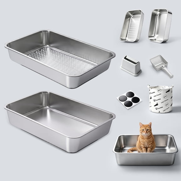 Furrbby XL 3-Second Sifting Stainless Steel Cat Litter Box,Silver