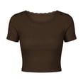 thumbnail image 6 of yillto Womens Ribbed Top Crop Short Sleeve Slim Shirts Lace Crewneck Casual Basic Tees Tshirts S-XXXL, 6 of 6