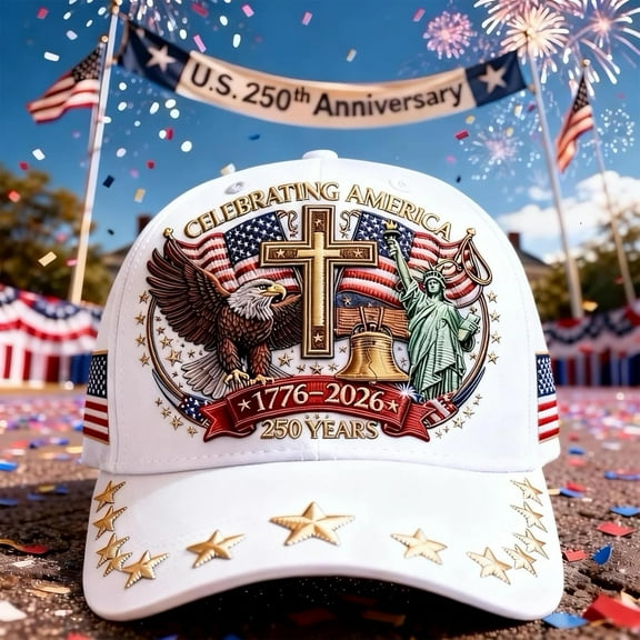 Eagle & Liberty & Cross, United States 250th Anniversary Hat – Adjustable Patriotic Baseball Cap for Men & Women