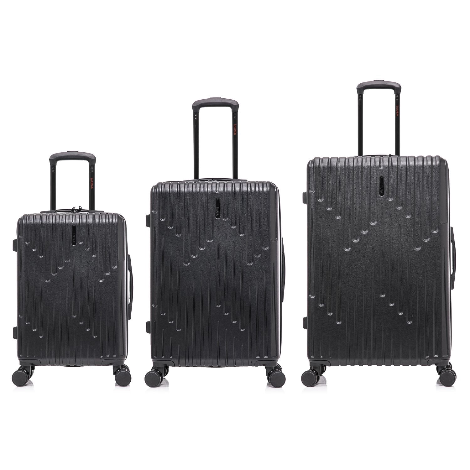 InUSA DRIP 3-Piece Hardside Luggage Sets with Spinner Wheels, Handle and Trolley, (20"/24"/28"), Black