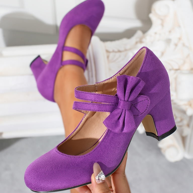 wedding dress purple shoes IEMIEMIEM Womens Mary Janes 1920S Vintage Lace Up Bridal Shoes Slip On  Comfortable Closed Toe Dress Shoe Chunky Heel Pumps Wedding Shoes Purple  6.5 Wide
