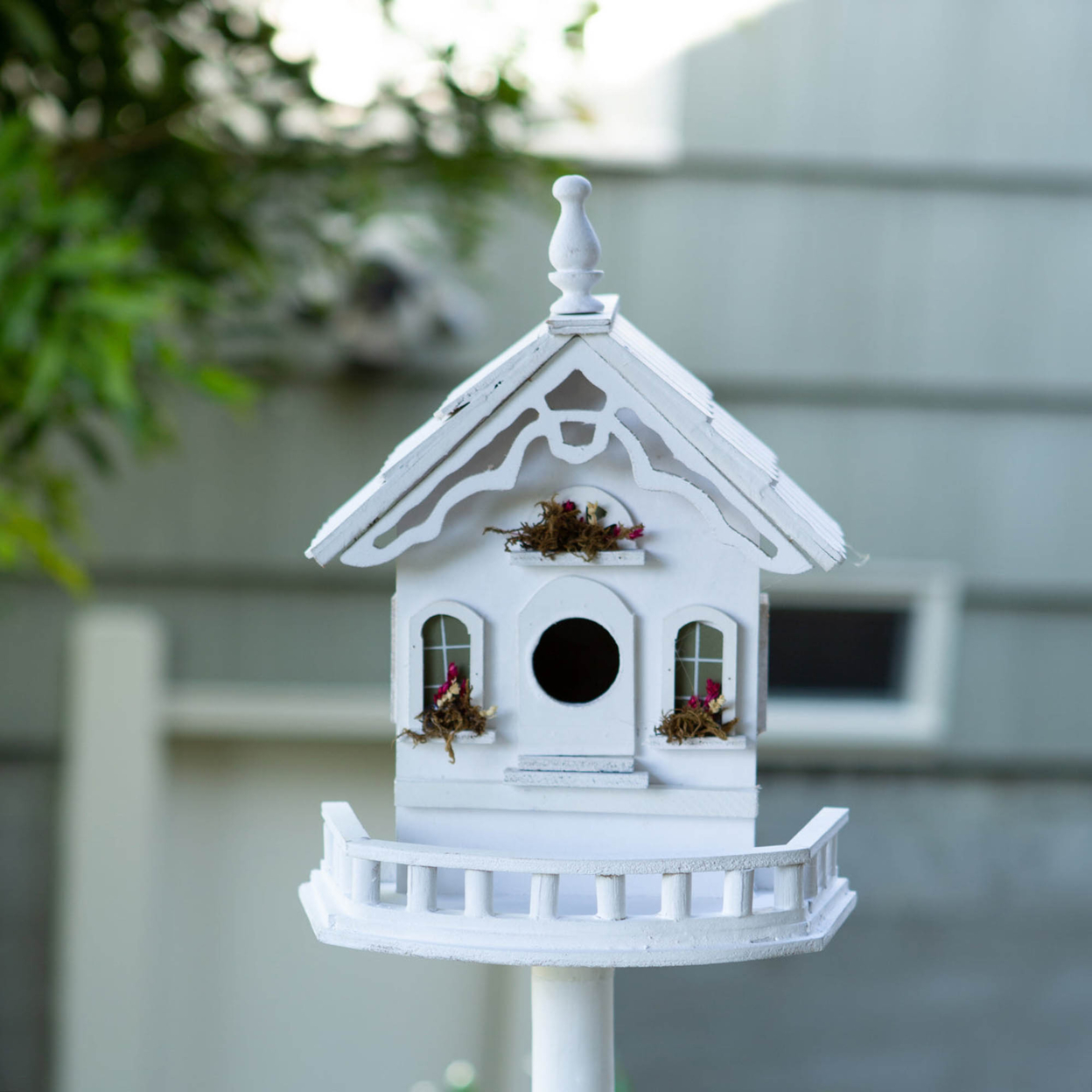 Home Decorative Victorian Pedestal Bird House - White - image 4 of 6