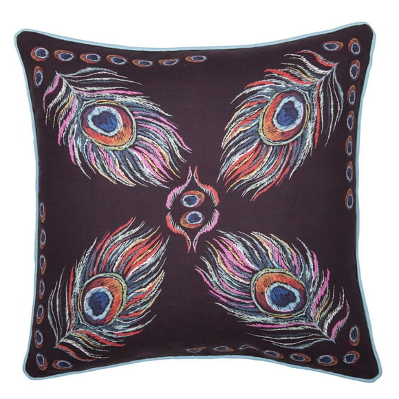 Caricia Home Fashions Peacock Faux Cotton Square Throw Pillow, 17" x 17", Purple / Blue / Pink